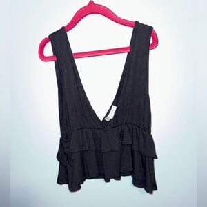 Forever 21 Persaya Black Ruffle V-Neck Tank Top (Size S)